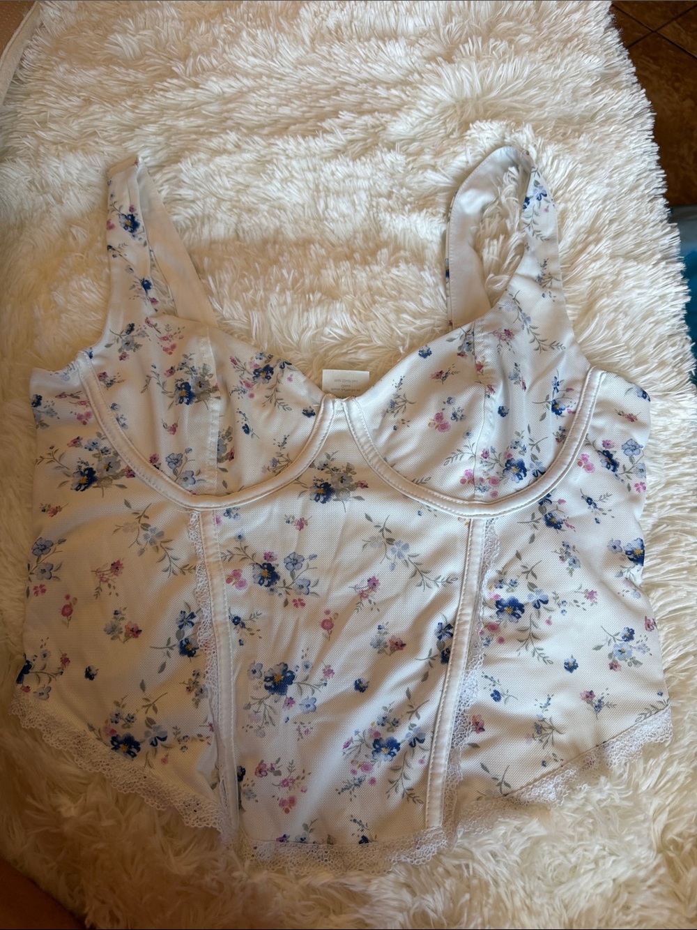 No Boundaries White Camisole with Blue & Pink Floral Print